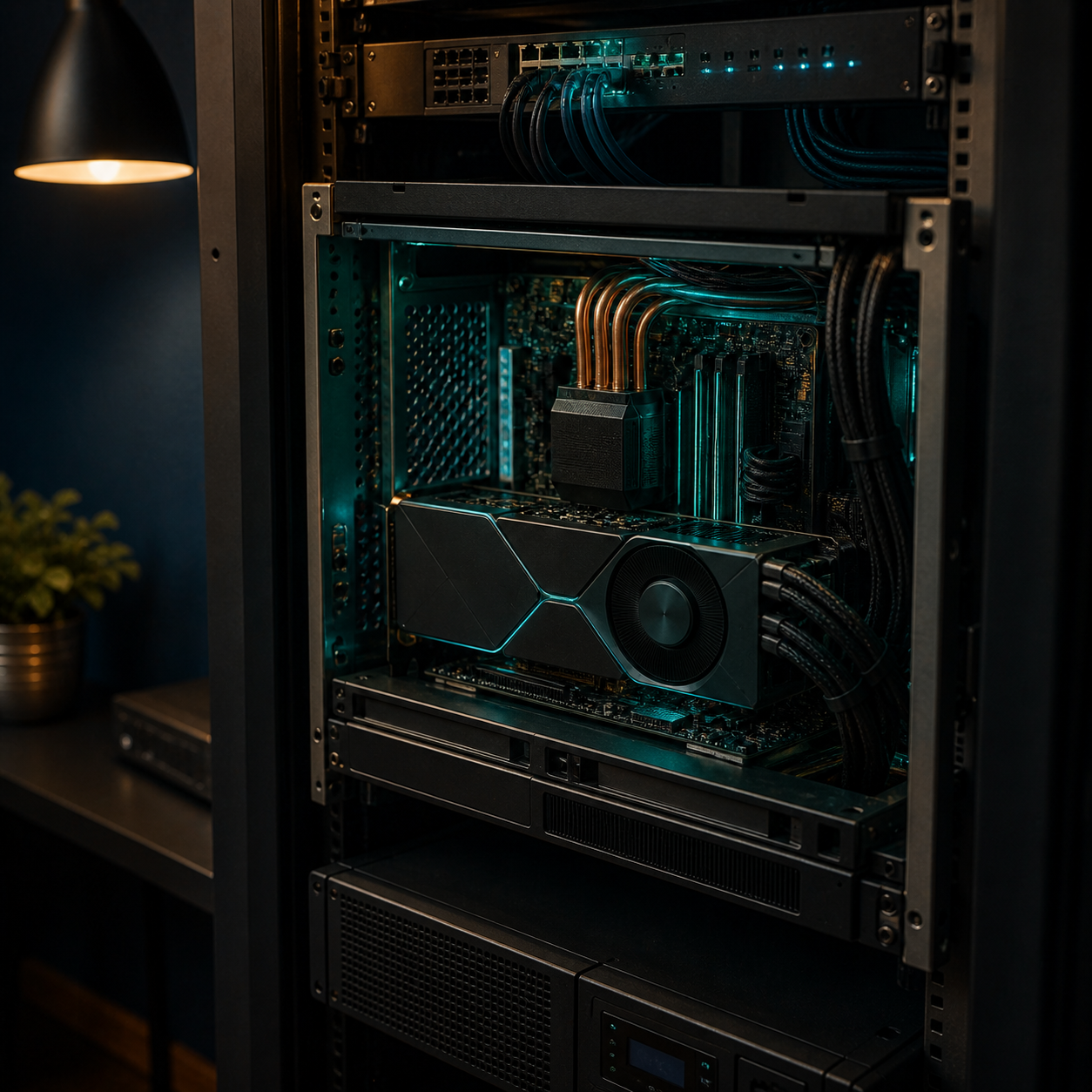 A custom-built local AI server rack